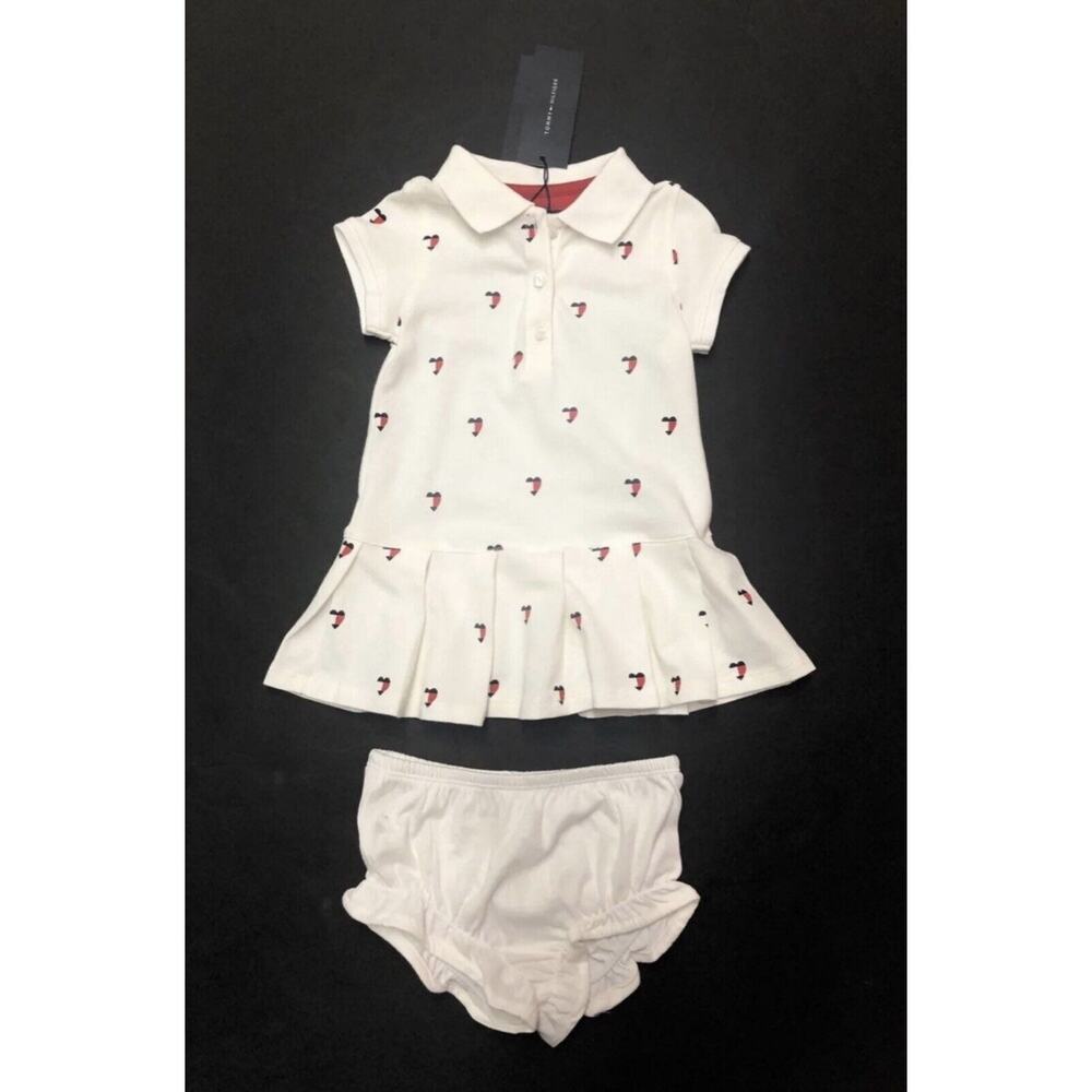 Tommy Hilfiger Baby Dress 18 mos. Red Wht Blue Heart Print 4th July Patriotic